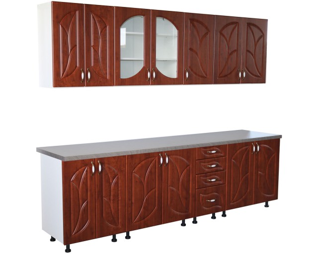 Bucatarie Zebra 260 cm din MDF Cedru frunza cu blat termoizolant gri